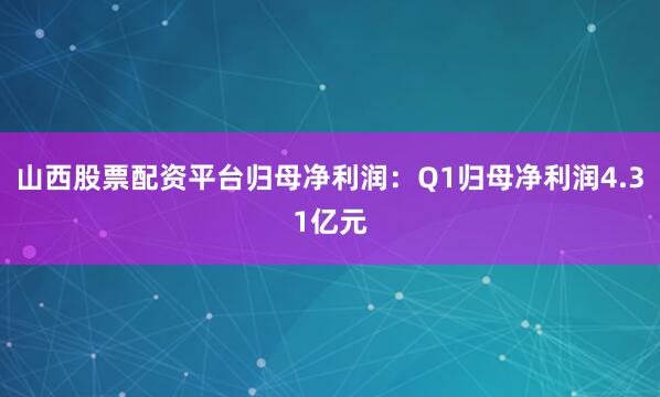 山西股票配资平台归母净利润：Q1归母净利润4.31亿元